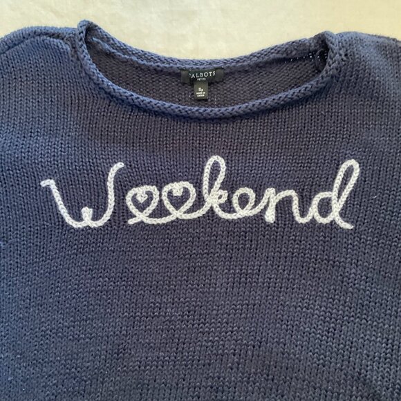 Talbots Womens Sweater Petite Small Weekend Navy 3/4 sleeve - Picture 2 of 10